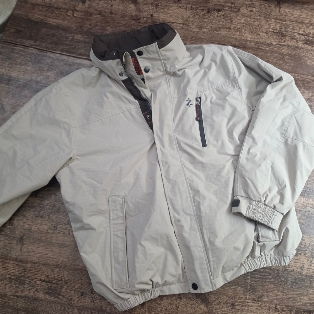 IZOD Performance Jacket Mens Large Tan Fleece Lined Full Zip Windbreaker Coat